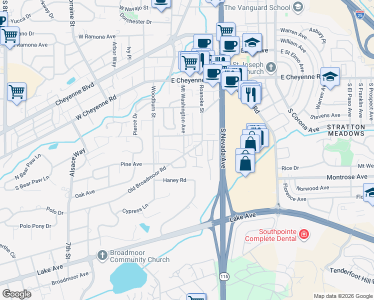 map of restaurants, bars, coffee shops, grocery stores, and more near in Colorado Springs