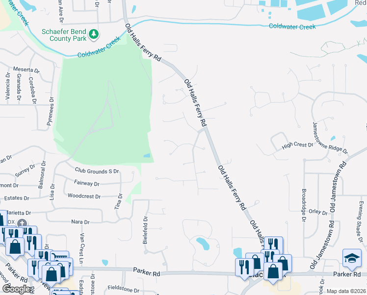 map of restaurants, bars, coffee shops, grocery stores, and more near 4370 Tanglebrook Drive in Florissant