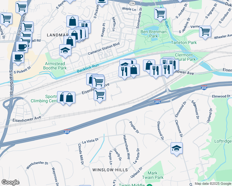 map of restaurants, bars, coffee shops, grocery stores, and more near 4854 Eisenhower Avenue in Alexandria