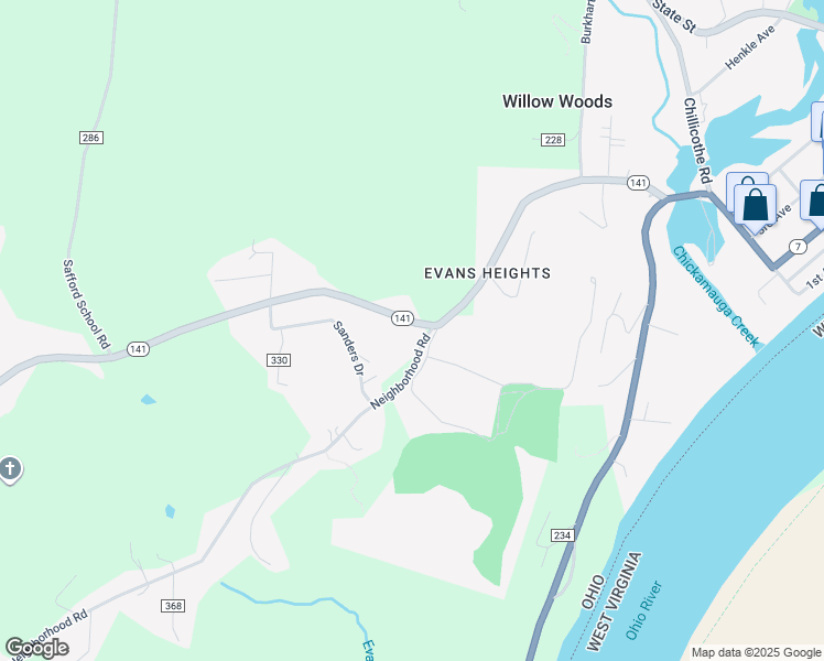 map of restaurants, bars, coffee shops, grocery stores, and more near 683 Ohio 141 in Gallipolis