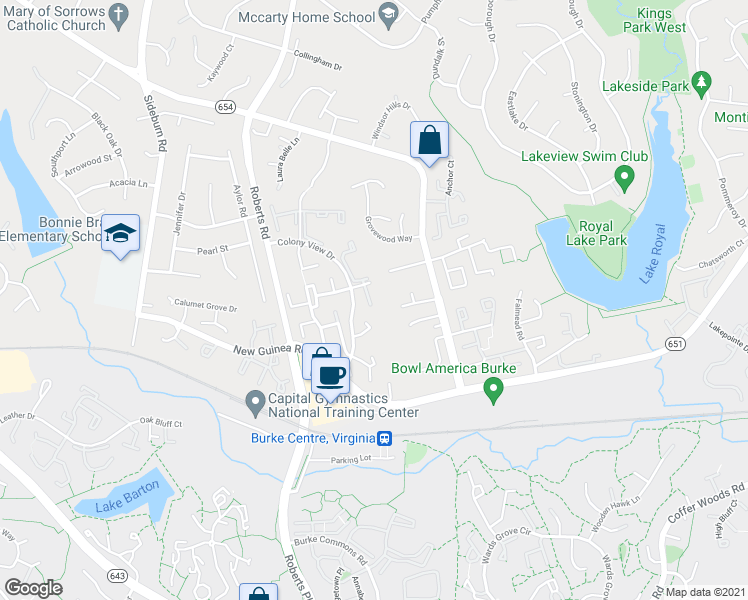 map of restaurants, bars, coffee shops, grocery stores, and more near 5513 Cheshire Meadows Way in Fairfax