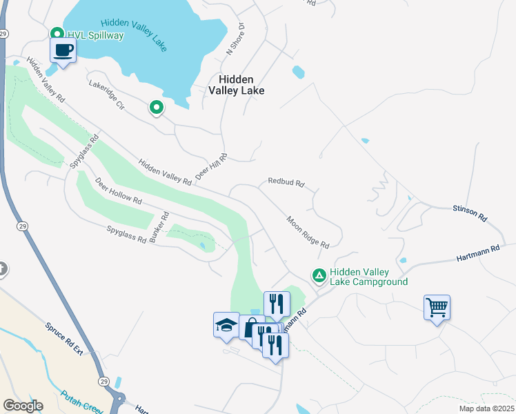 map of restaurants, bars, coffee shops, grocery stores, and more near 18982 Hidden Valley Road in Hidden Valley Lake