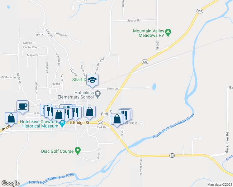 map of restaurants, bars, coffee shops, grocery stores, and more near 550 Colorado 133 in Hotchkiss