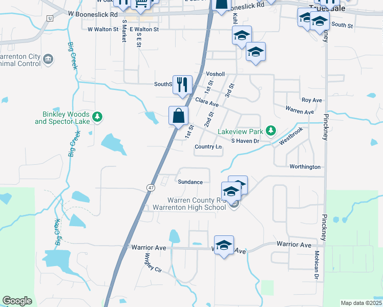 map of restaurants, bars, coffee shops, grocery stores, and more near 9 Country Lane in Warrenton
