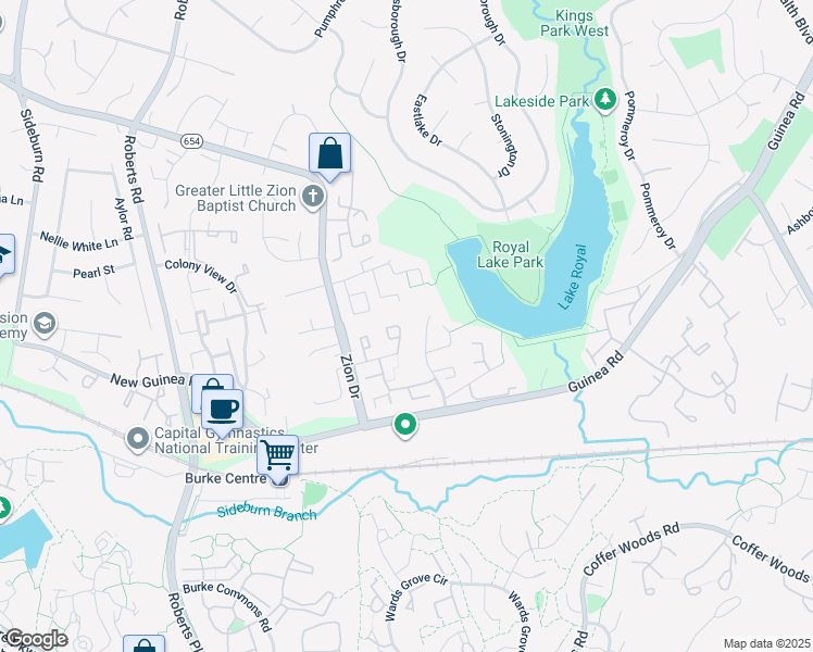 map of restaurants, bars, coffee shops, grocery stores, and more near 5510 Ridgeton Hill Court in Fairfax