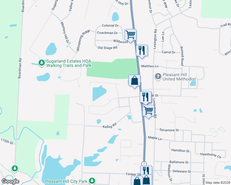 map of restaurants, bars, coffee shops, grocery stores, and more near 1305 Strictus Street in Pleasant Hill