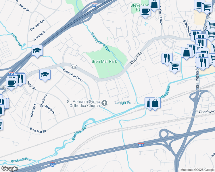 map of restaurants, bars, coffee shops, grocery stores, and more near 5643 Independence Circle in Alexandria