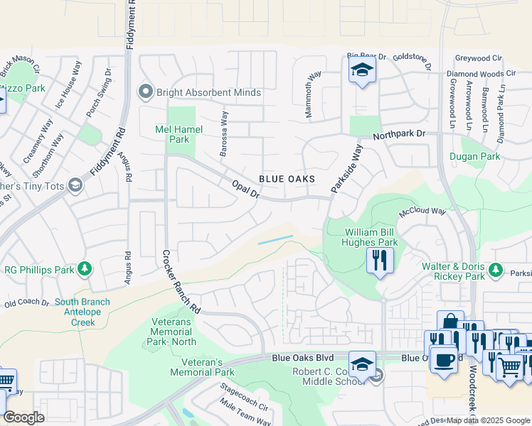 map of restaurants, bars, coffee shops, grocery stores, and more near 616 Barcelona Court in Roseville