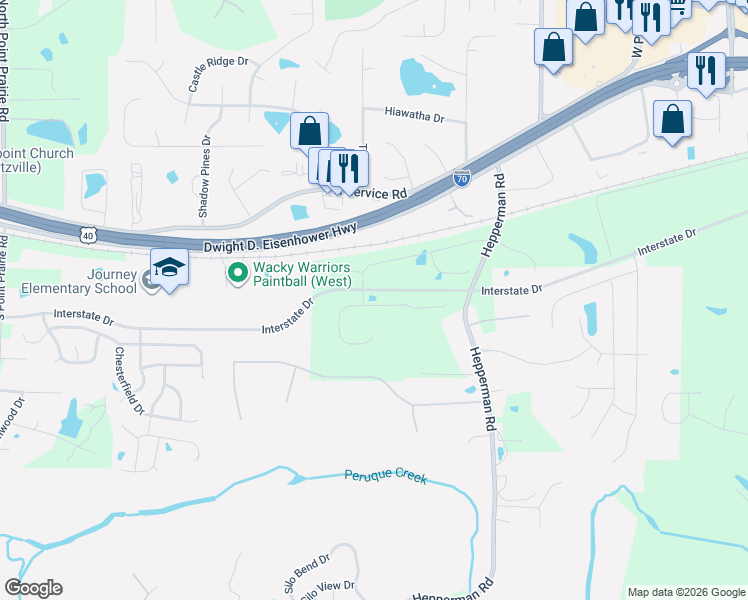 map of restaurants, bars, coffee shops, grocery stores, and more near 1203 Hepperman Road in Wentzville