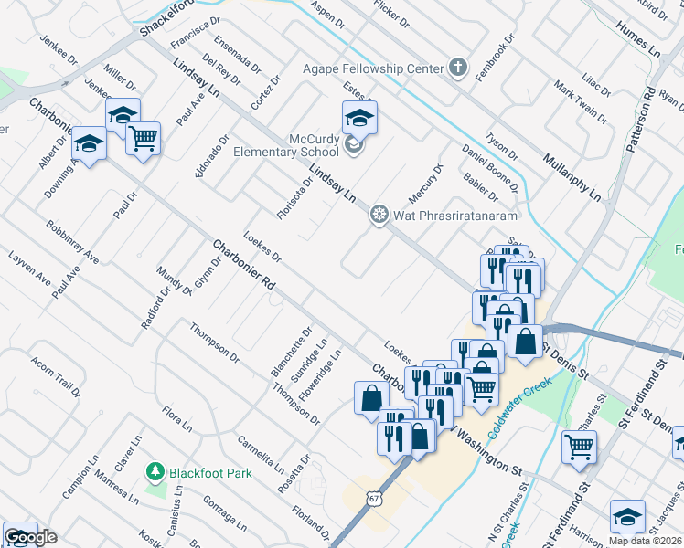 map of restaurants, bars, coffee shops, grocery stores, and more near 880 La Crosse Drive in Florissant