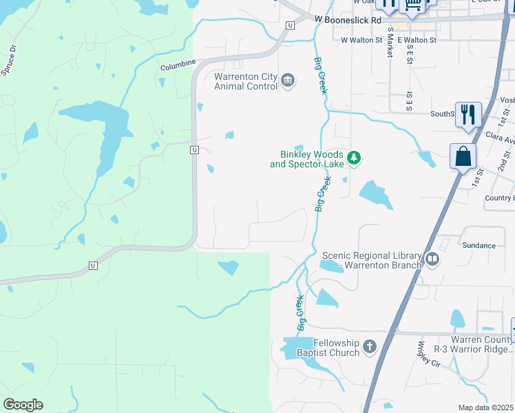 map of restaurants, bars, coffee shops, grocery stores, and more near 418 420 Briden Court in Warrenton
