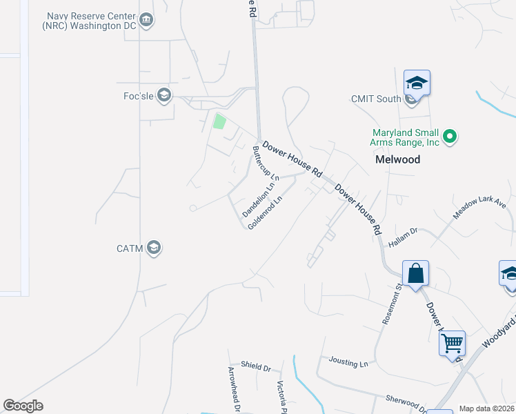 map of restaurants, bars, coffee shops, grocery stores, and more near 9119 Dandelion Lane in Upper Marlboro