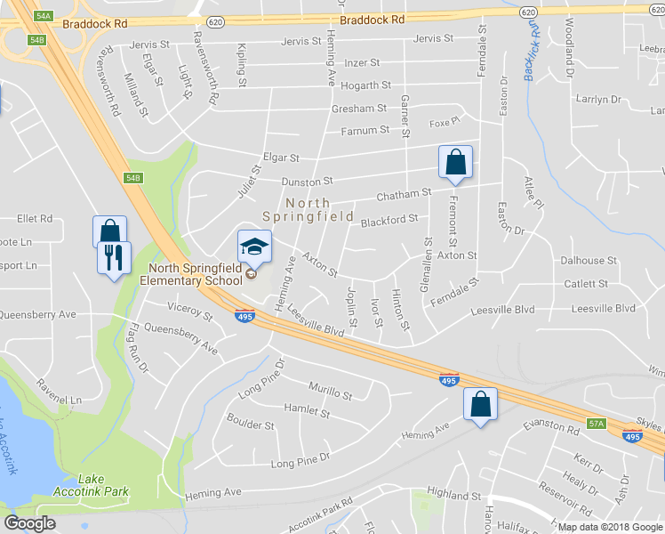 map of restaurants, bars, coffee shops, grocery stores, and more near 7428 Axton St in Springfield