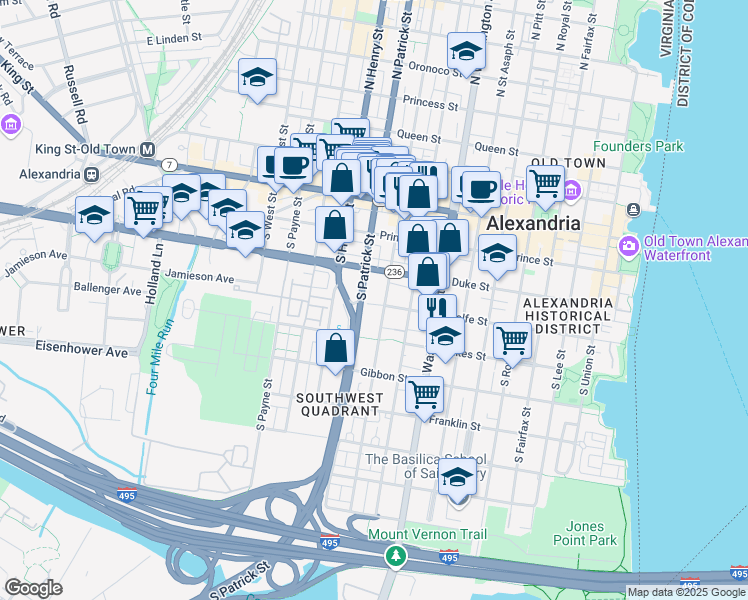 map of restaurants, bars, coffee shops, grocery stores, and more near 911 Wolfe Street in Alexandria