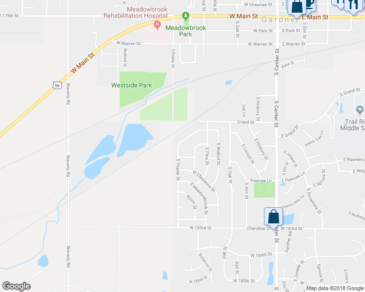 map of restaurants, bars, coffee shops, grocery stores, and more near 547 South Poplar Street in Gardner