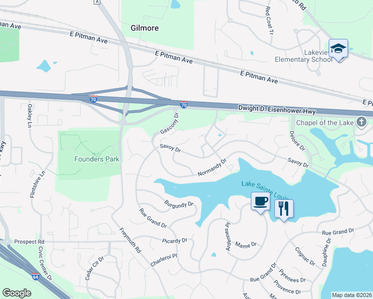 map of restaurants, bars, coffee shops, grocery stores, and more near 2706 Savoy Drive in Lake Saint Louis