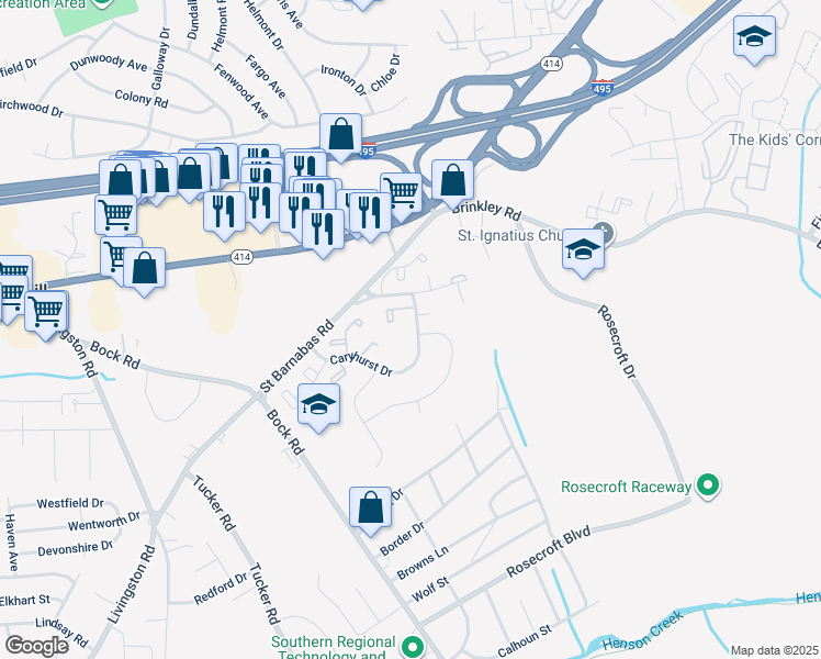 map of restaurants, bars, coffee shops, grocery stores, and more near 6211 Caryhurst Drive in Fort Washington
