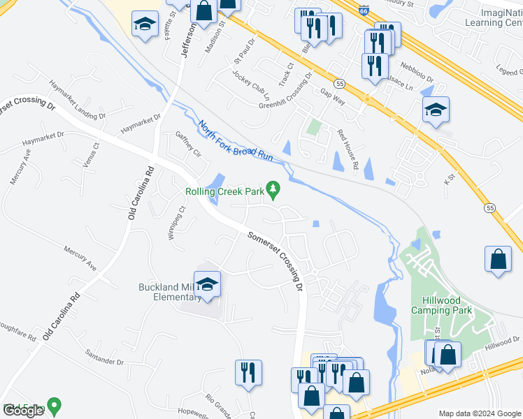 map of restaurants, bars, coffee shops, grocery stores, and more near 10541 Turning Grass Way in Gainesville