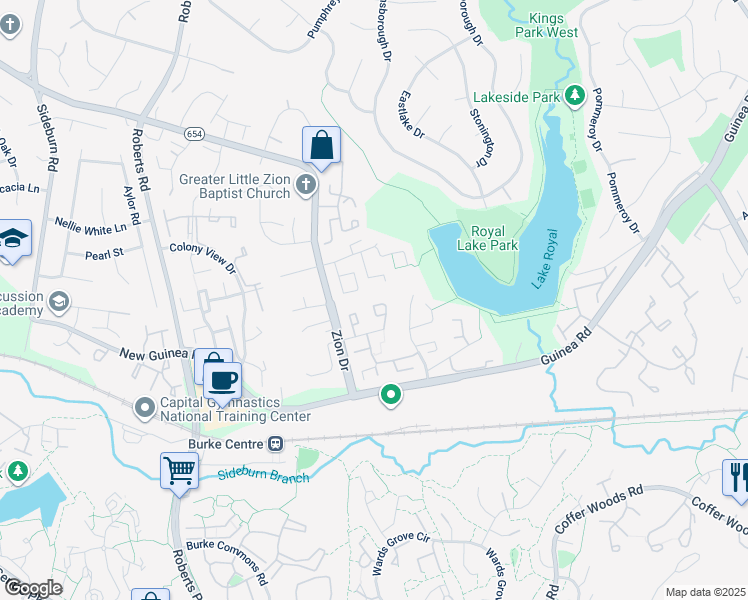 map of restaurants, bars, coffee shops, grocery stores, and more near 5513 Ridgeton Hill Court in Fairfax