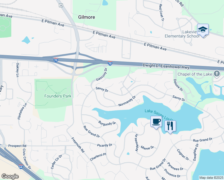 map of restaurants, bars, coffee shops, grocery stores, and more near 2706 Savoy Drive in Lake Saint Louis