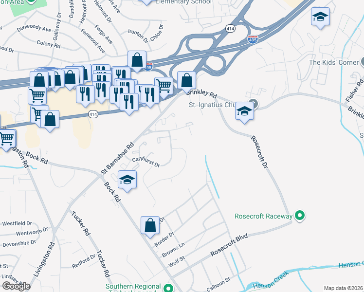 map of restaurants, bars, coffee shops, grocery stores, and more near 2107 High Timber Road in Fort Washington
