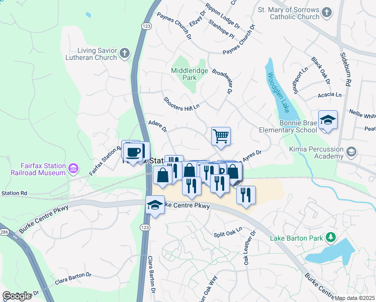 map of restaurants, bars, coffee shops, grocery stores, and more near 10913 Fox Sparrow Court in Fairfax