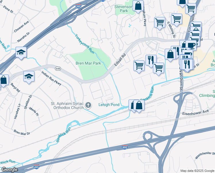 map of restaurants, bars, coffee shops, grocery stores, and more near 6255 Edsall Road in Alexandria