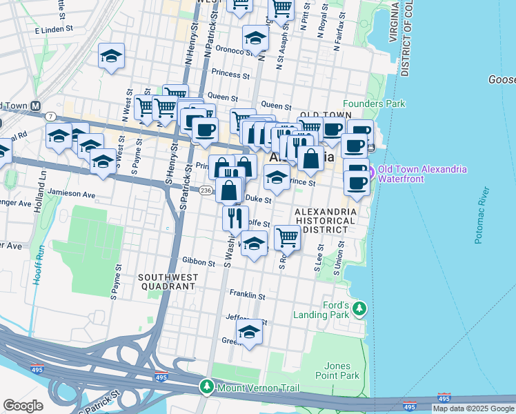 map of restaurants, bars, coffee shops, grocery stores, and more near 304 South Saint Asaph Street in Alexandria