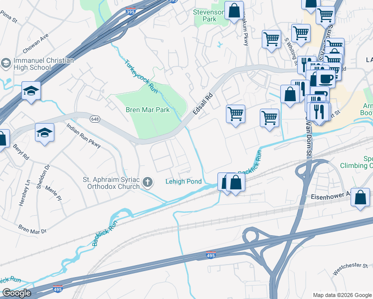 map of restaurants, bars, coffee shops, grocery stores, and more near 6259 Edsall Road in Alexandria