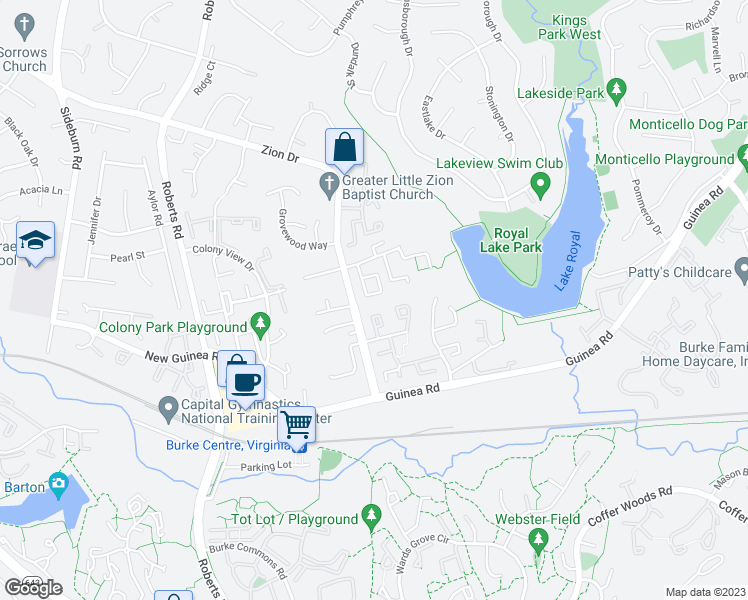 map of restaurants, bars, coffee shops, grocery stores, and more near 5441 Safe Harbor Court in Fairfax