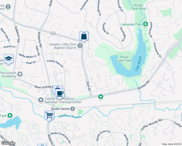 map of restaurants, bars, coffee shops, grocery stores, and more near 5441 Safe Harbor Court in Fairfax