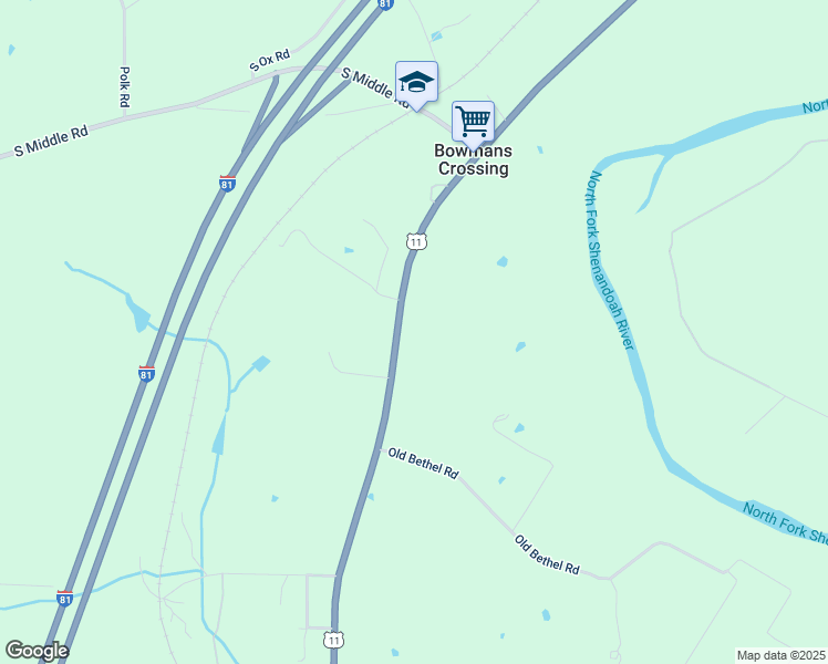 map of restaurants, bars, coffee shops, grocery stores, and more near 13170 Old Valley Pike in Edinburg