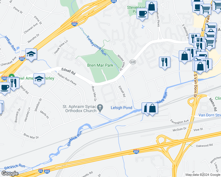 map of restaurants, bars, coffee shops, grocery stores, and more near 5503 Independence Circle in Alexandria