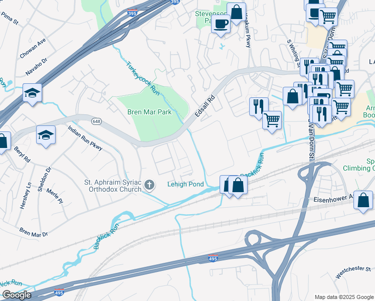 map of restaurants, bars, coffee shops, grocery stores, and more near 6255 Edsall Road in Alexandria