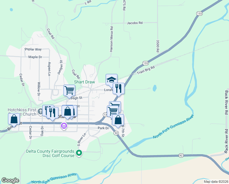 map of restaurants, bars, coffee shops, grocery stores, and more near 550 Colorado 133 in Hotchkiss