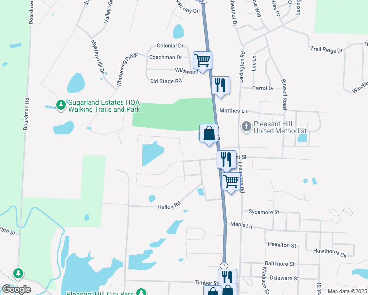 map of restaurants, bars, coffee shops, grocery stores, and more near 1305 Strictus Street in Pleasant Hill