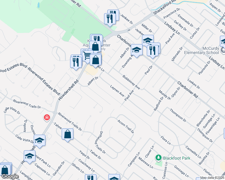 map of restaurants, bars, coffee shops, grocery stores, and more near 1780 Layven Avenue in Florissant