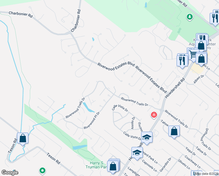 map of restaurants, bars, coffee shops, grocery stores, and more near 9 Taylor Trails Drive in Florissant
