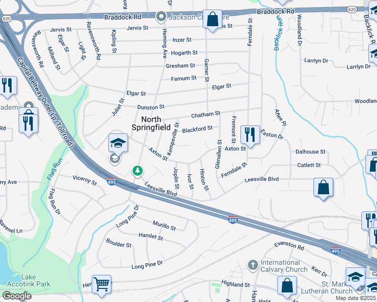 map of restaurants, bars, coffee shops, grocery stores, and more near 7409 Kelvin Pl in Springfield