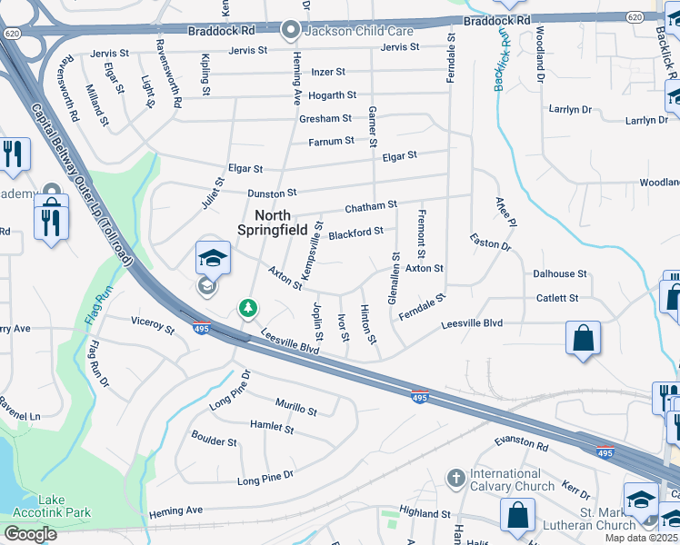 map of restaurants, bars, coffee shops, grocery stores, and more near 7409 Kelvin Pl in Springfield