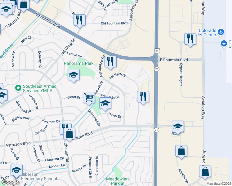 map of restaurants, bars, coffee shops, grocery stores, and more near 4880 Wineskin Circle in Colorado Springs