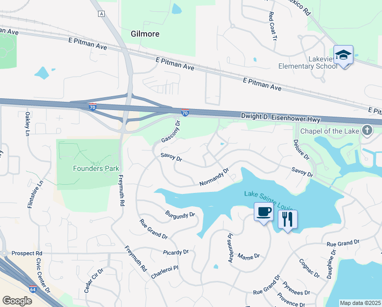 map of restaurants, bars, coffee shops, grocery stores, and more near 2706 Savoy Drive in Lake Saint Louis