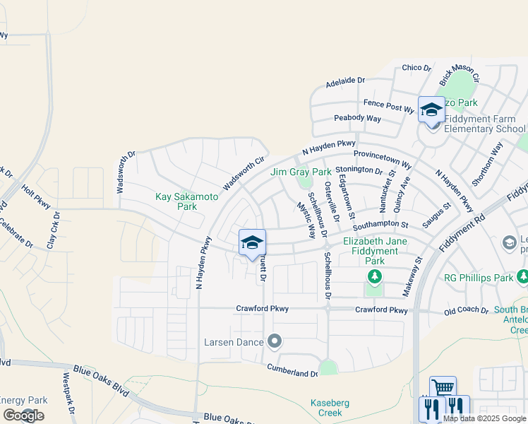 map of restaurants, bars, coffee shops, grocery stores, and more near 3364 Pruett Drive in Roseville