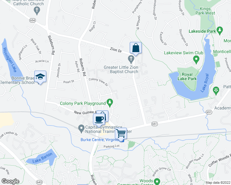 map of restaurants, bars, coffee shops, grocery stores, and more near Latney Rd & Cheshire Meadows Way in Fairfax Station