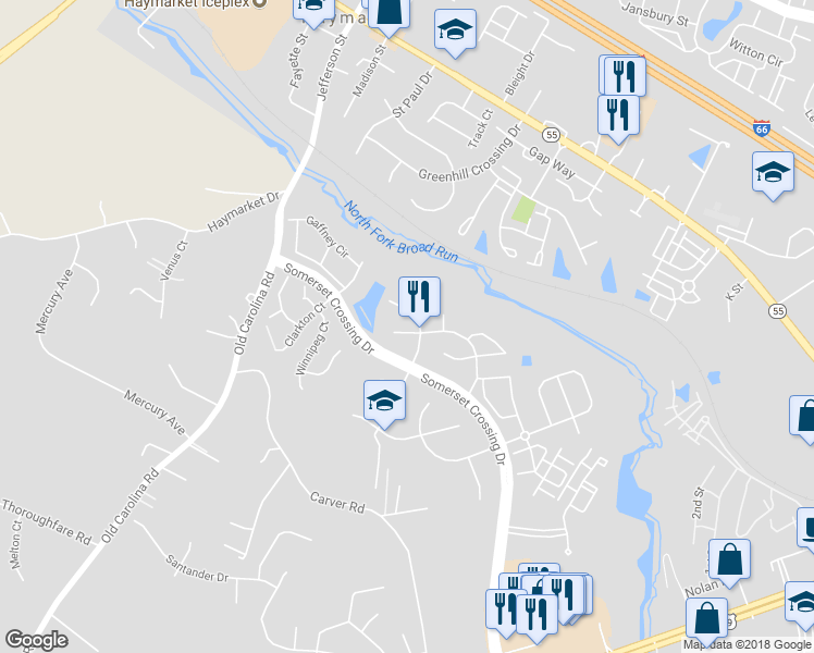 map of restaurants, bars, coffee shops, grocery stores, and more near 10604 Busick Court in Gainesville