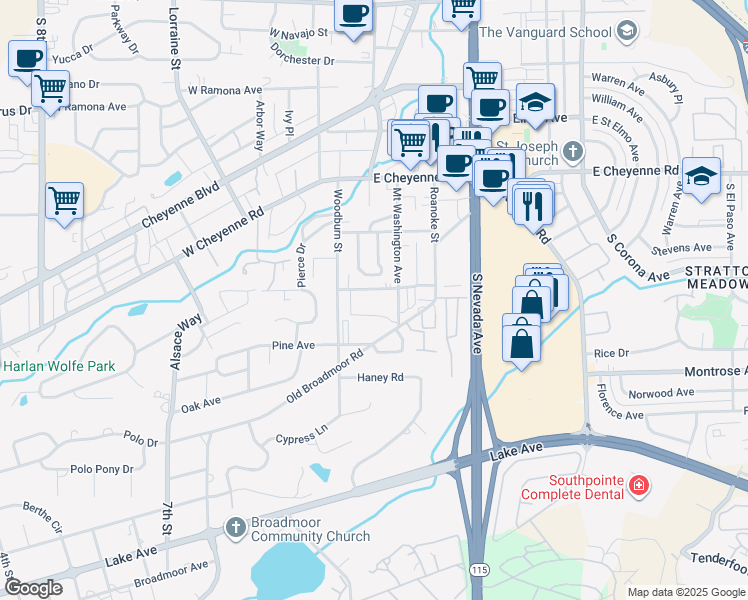 map of restaurants, bars, coffee shops, grocery stores, and more near in Colorado Springs