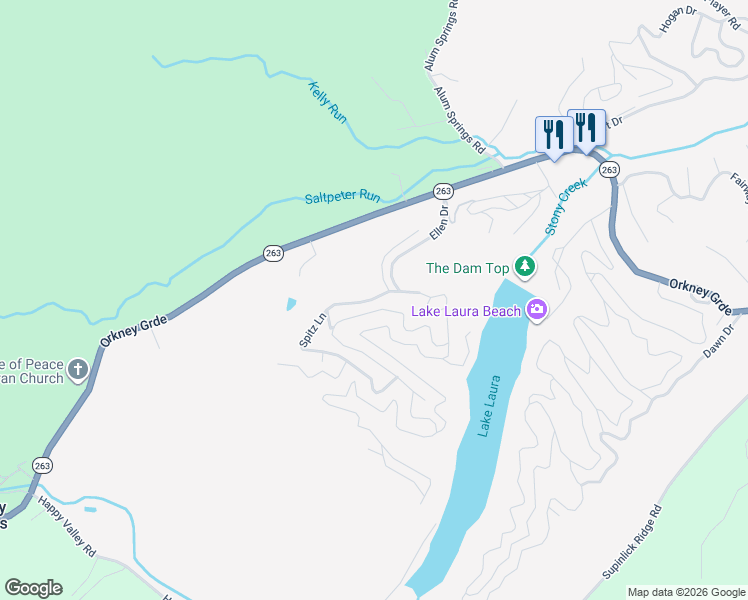 map of restaurants, bars, coffee shops, grocery stores, and more near 452 Spitz Lane in Basye