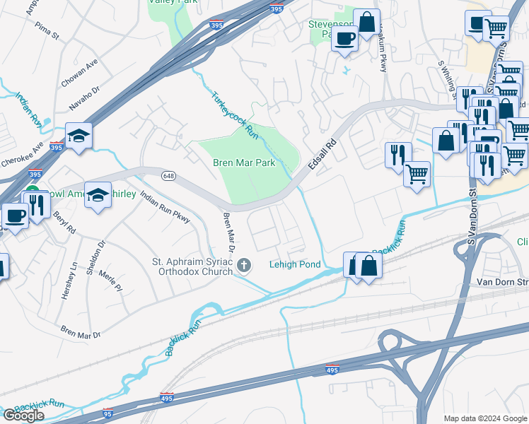 map of restaurants, bars, coffee shops, grocery stores, and more near 5605 Independence Circle in Alexandria