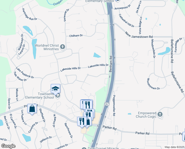 map of restaurants, bars, coffee shops, grocery stores, and more near 6871 Parc Charlene Drive in Florissant
