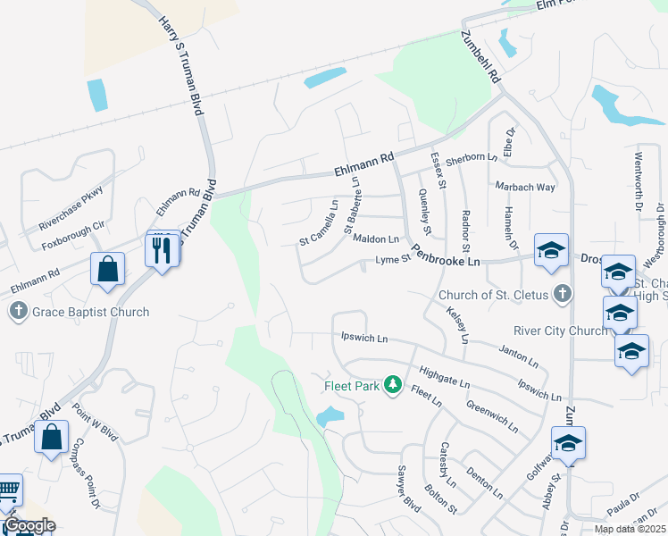 map of restaurants, bars, coffee shops, grocery stores, and more near 3029 Lyme Street in Saint Charles